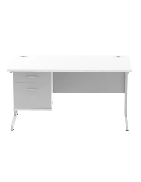 Dynamic Impulse 1400 x 800mm Straight Office Desk White Top Cantilever 1 x 2 Drawer Fixed Pedestal MI002206