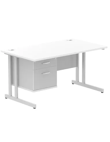 Dynamic Impulse 1400 x 800mm Straight Office Desk White Top Cantilever 1 x 2 Drawer Fixed Pedestal MI002206