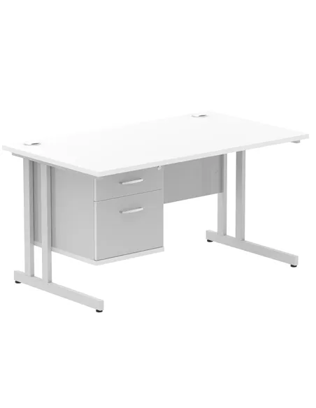 Dynamic Impulse 1400 x 800mm Straight Office Desk White Top Cantilever 1 x 2 Drawer Fixed Pedestal MI002206