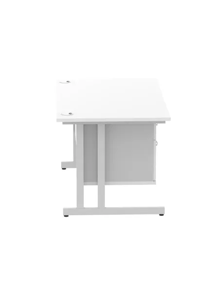 Dynamic Impulse 1400 x 800mm Straight Office Desk White Top Cantilever 1 x 2 Drawer Fixed Pedestal MI002206