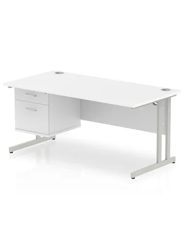Dynamic Impulse 1600 x 800mm Straight Office Desk White Top Cantilever 1 x 2 Drawer Fixed Pedestal MI002207