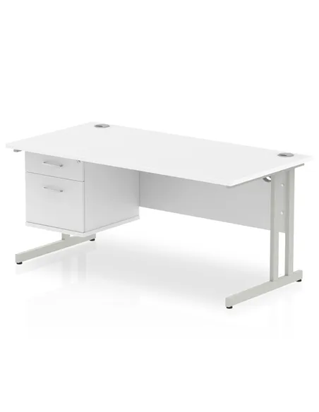 Dynamic Impulse 1600 x 800mm Straight Office Desk White Top Cantilever 1 x 2 Drawer Fixed Pedestal MI002207