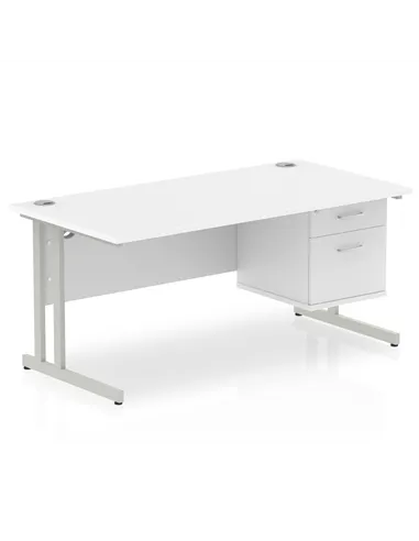 Dynamic Impulse 1600 x 800mm Straight Office Desk White Top Cantilever 1 x 2 Drawer Fixed Pedestal MI002207