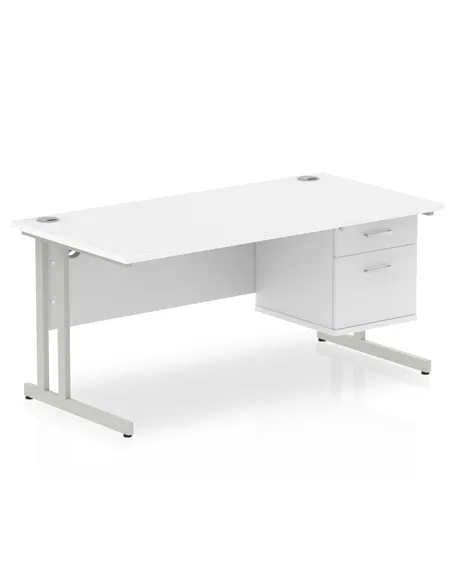 Dynamic Impulse 1600 x 800mm Straight Office Desk White Top Cantilever 1 x 2 Drawer Fixed Pedestal MI002207