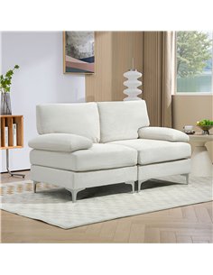 HOMCOM 2 Seater Sofa, Modern Fabric Loveseat with Spring Cushion and Metal Legs, Small Couch for Living Room, Bedroom, Home Offi 2