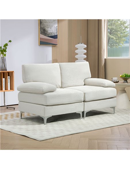 HOMCOM 2 Seater Sofa, Modern Fabric Loveseat with Spring Cushion and Metal Legs, Small Couch for Living Room, Bedroom, Home Offi