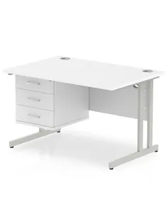 Dynamic Impulse 1200 x 800mm Straight Office Desk White Top Cantilever 1 x 3 Drawer Fixed Pedestal MI002213