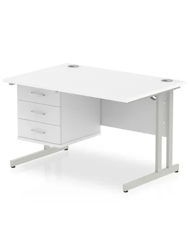 Dynamic Impulse 1200 x 800mm Straight Office Desk White Top Cantilever 1 x 3 Drawer Fixed Pedestal MI002213
