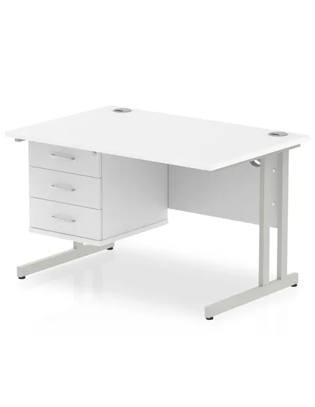 Dynamic Impulse 1200 x 800mm Straight Office Desk White Top Cantilever 1 x 3 Drawer Fixed Pedestal MI002213