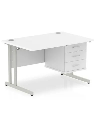 Dynamic Impulse 1200 x 800mm Straight Office Desk White Top Cantilever 1 x 3 Drawer Fixed Pedestal MI002213