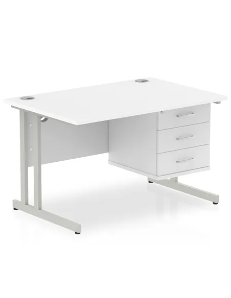Dynamic Impulse 1200 x 800mm Straight Office Desk White Top Cantilever 1 x 3 Drawer Fixed Pedestal MI002213