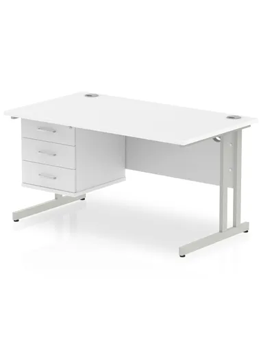 Dynamic Impulse 1400 x 800mm Straight Office Desk White Top Cantilever 1 x 3 Drawer Fixed Pedestal MI002214