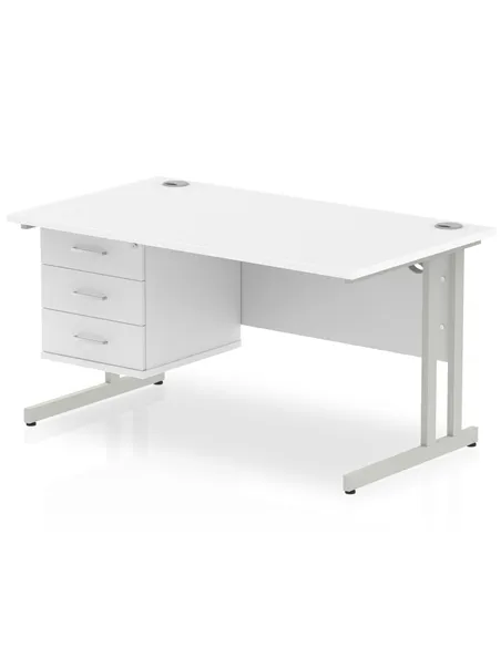 Dynamic Impulse 1400 x 800mm Straight Office Desk White Top Cantilever 1 x 3 Drawer Fixed Pedestal MI002214