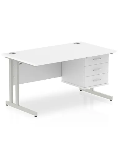Dynamic Impulse 1400 x 800mm Straight Office Desk White Top Cantilever 1 x 3 Drawer Fixed Pedestal MI002214