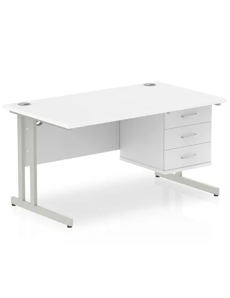 Dynamic Impulse 1400 x 800mm Straight Office Desk White Top Cantilever 1 x 3 Drawer Fixed Pedestal MI002214