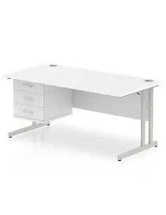 Dynamic Impulse 1600 x 800mm Straight Office Desk White Top Cantilever 1 x 3 Drawer Fixed Pedestal MI002215