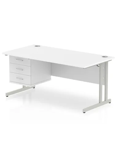 Dynamic Impulse 1600 x 800mm Straight Office Desk White Top Cantilever 1 x 3 Drawer Fixed Pedestal MI002215