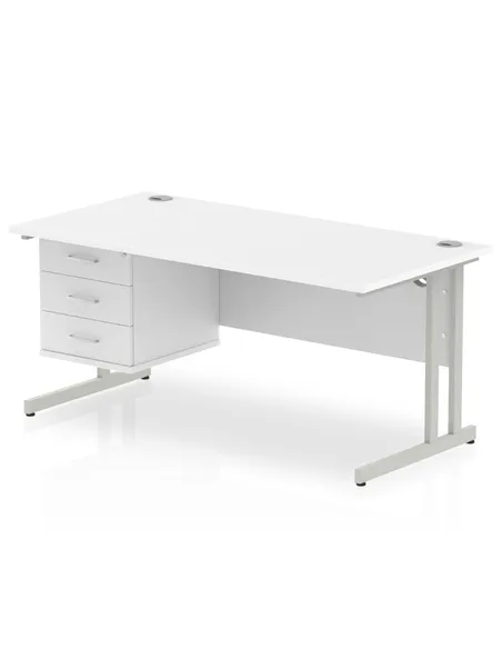 Dynamic Impulse 1600 x 800mm Straight Office Desk White Top Cantilever 1 x 3 Drawer Fixed Pedestal MI002215