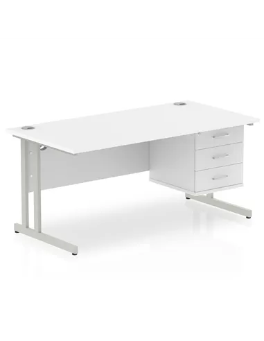 Dynamic Impulse 1600 x 800mm Straight Office Desk White Top Cantilever 1 x 3 Drawer Fixed Pedestal MI002215