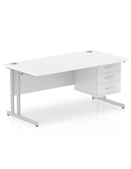Dynamic Impulse 1600 x 800mm Straight Office Desk White Top Cantilever 1 x 3 Drawer Fixed Pedestal MI002215