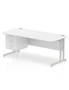 Dynamic Impulse 1800 x 800mm Straight Office Desk White Top Cantilever 1 x 3 Drawer Fixed Pedestal MI002216