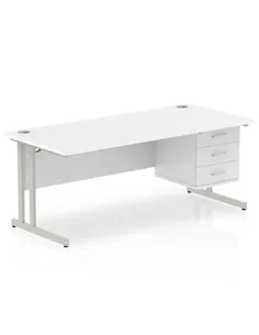 Dynamic Impulse 1800 x 800mm Straight Office Desk White Top Cantilever 1 x 3 Drawer Fixed Pedestal MI002216 2