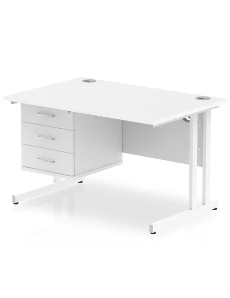 Dynamic Impulse 1200 x 800mm Straight Office Desk White Top Cantilever 1 x 3 Drawer Fixed Pedestal MI002217