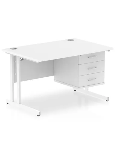 Dynamic Impulse 1200 x 800mm Straight Office Desk White Top Cantilever 1 x 3 Drawer Fixed Pedestal MI002217