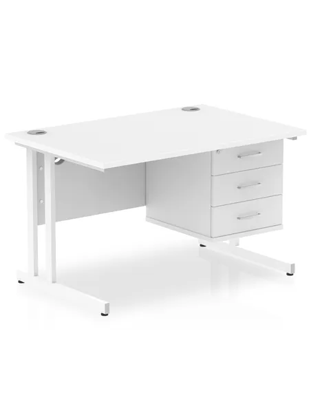 Dynamic Impulse 1200 x 800mm Straight Office Desk White Top Cantilever 1 x 3 Drawer Fixed Pedestal MI002217