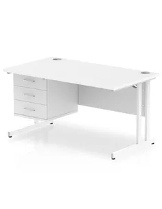 Dynamic Impulse 1400 x 800mm Straight Office Desk White Top Cantilever 1 x 3 Drawer Fixed Pedestal MI002218