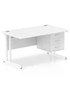 Dynamic Impulse 1400 x 800mm Straight Office Desk White Top Cantilever 1 x 3 Drawer Fixed Pedestal MI002218 2