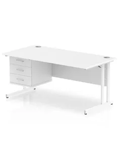 Dynamic Impulse 1600 x 800mm Straight Office Desk White Top Cantilever 1 x 3 Drawer Fixed Pedestal MI002219