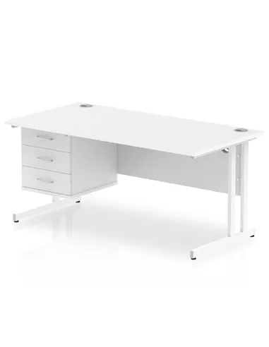 Dynamic Impulse 1600 x 800mm Straight Office Desk White Top Cantilever 1 x 3 Drawer Fixed Pedestal MI002219