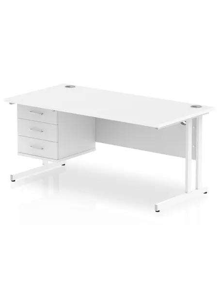 Dynamic Impulse 1600 x 800mm Straight Office Desk White Top Cantilever 1 x 3 Drawer Fixed Pedestal MI002219