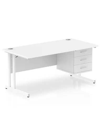 Dynamic Impulse 1600 x 800mm Straight Office Desk White Top Cantilever 1 x 3 Drawer Fixed Pedestal MI002219
