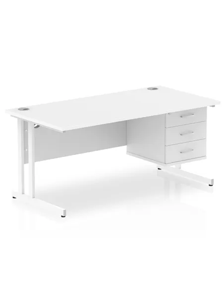 Dynamic Impulse 1600 x 800mm Straight Office Desk White Top Cantilever 1 x 3 Drawer Fixed Pedestal MI002219