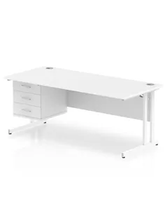 Dynamic Impulse 1800 x 800mm Straight Office Desk White Top Cantilever 1 x 3 Drawer Fixed Pedestal MI002220