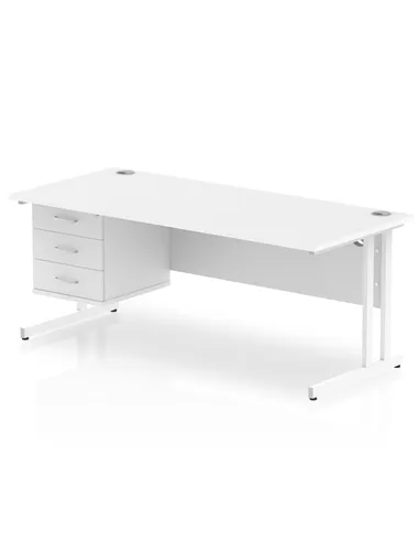 Dynamic Impulse 1800 x 800mm Straight Office Desk White Top Cantilever 1 x 3 Drawer Fixed Pedestal MI002220