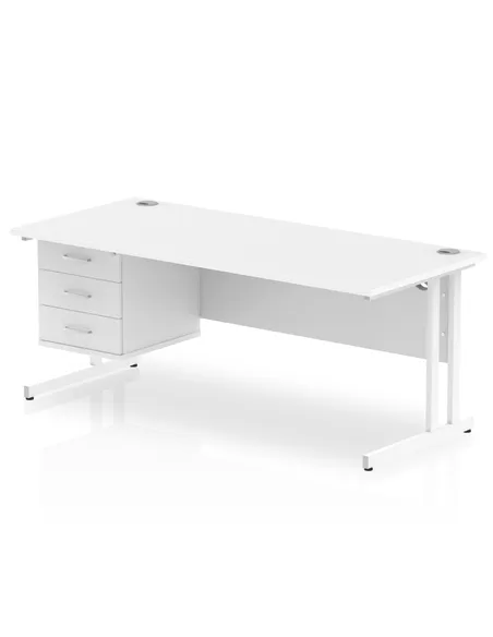 Dynamic Impulse 1800 x 800mm Straight Office Desk White Top Cantilever 1 x 3 Drawer Fixed Pedestal MI002220