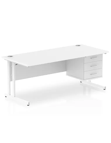 Dynamic Impulse 1800 x 800mm Straight Office Desk White Top Cantilever 1 x 3 Drawer Fixed Pedestal MI002220