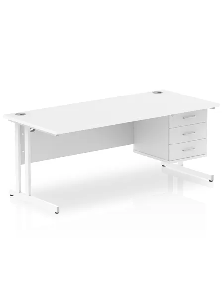 Dynamic Impulse 1800 x 800mm Straight Office Desk White Top Cantilever 1 x 3 Drawer Fixed Pedestal MI002220