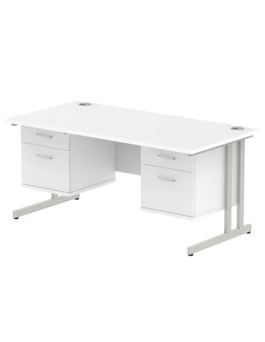 Dynamic Impulse 1600 x 800mm Straight Office Desk White Top Cantilever 2 x 2 Drawer Fixed Pedestal MI002223