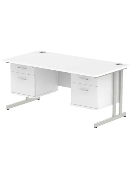 Dynamic Impulse 1600 x 800mm Straight Office Desk White Top Cantilever 2 x 2 Drawer Fixed Pedestal MI002223