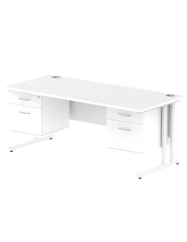 Dynamic Impulse 1800 x 800mm Straight Office Desk White Top Cantilever 2 x 2 Drawer Fixed Pedestal MI002228