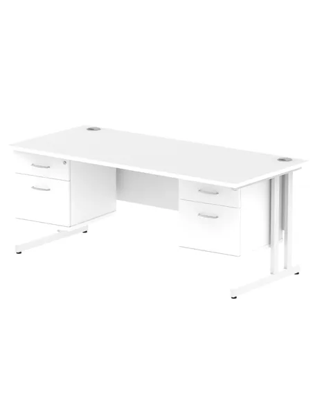 Dynamic Impulse 1800 x 800mm Straight Office Desk White Top Cantilever 2 x 2 Drawer Fixed Pedestal MI002228