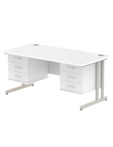 Dynamic Impulse 1600 x 800mm Straight Office Desk White Top Cantilever 2 x 3 Drawer Fixed Pedestal MI002231