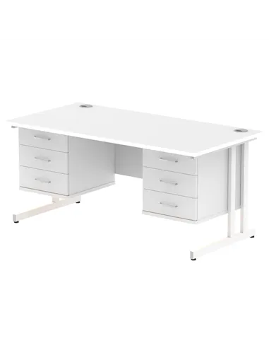 Dynamic Impulse 1600 x 800mm Straight Office Desk White Top Cantilever 2 x 3 Drawer Fixed Pedestal MI002235