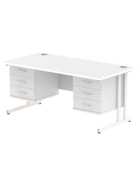 Dynamic Impulse 1600 x 800mm Straight Office Desk White Top Cantilever 2 x 3 Drawer Fixed Pedestal MI002235
