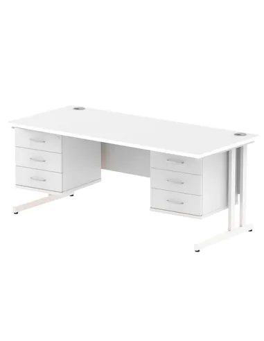 Dynamic Impulse 1800 x 800mm Straight Office Desk White Top Cantilever 2 x 3 Drawer Fixed Pedestal MI002236