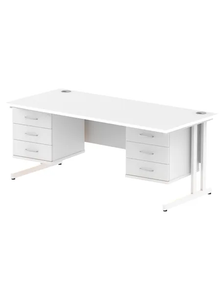Dynamic Impulse 1800 x 800mm Straight Office Desk White Top Cantilever 2 x 3 Drawer Fixed Pedestal MI002236